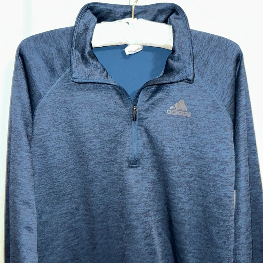 adidas L climalite Blue Black Heathered Quarter Zip Pullover Athletic Sweatshirt